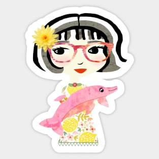 Girl with Pink Dolphin / Maisie & Moon Sticker